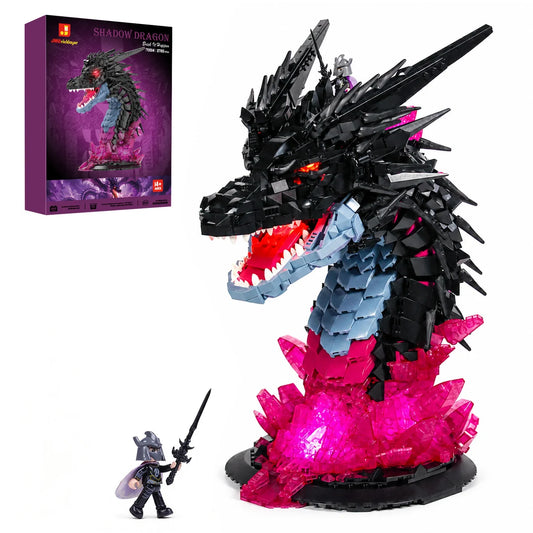 JMBricklayer Shadow Dragon with glowing pink base, figure and product box