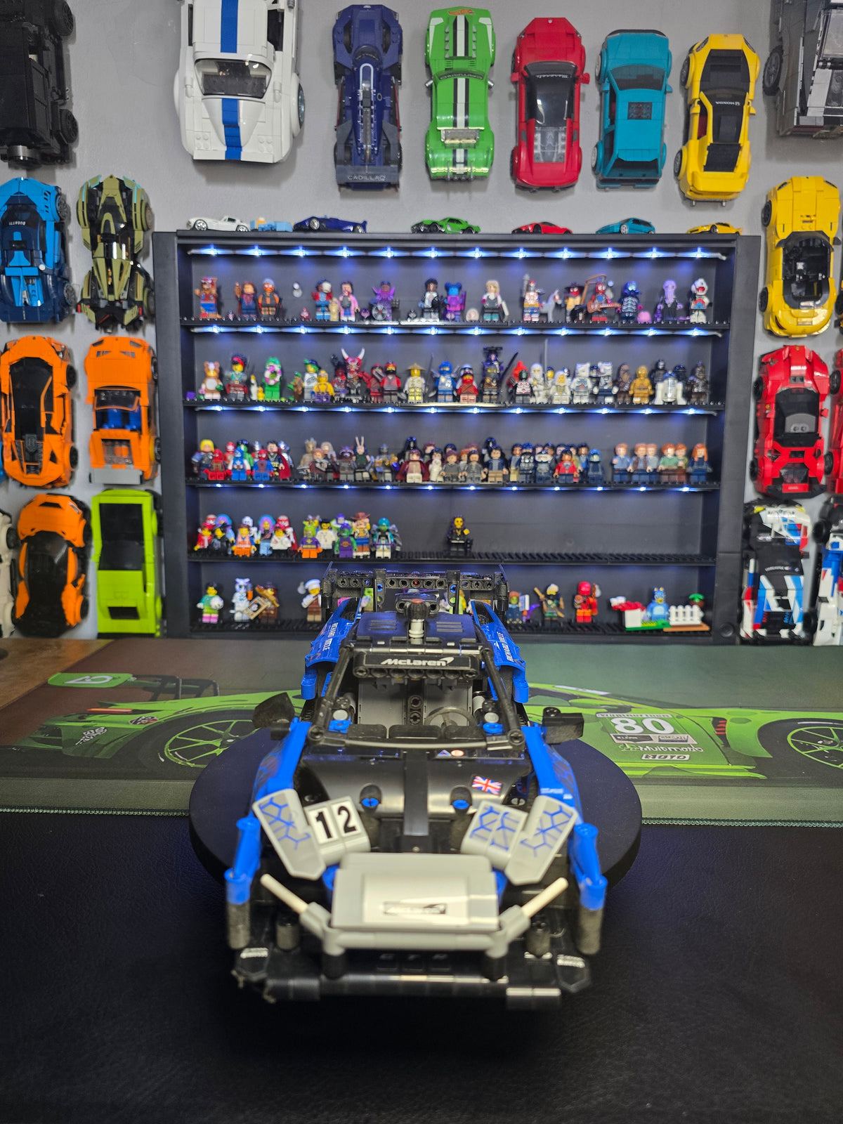 Front view of the blue and black McLaren Senna GTR