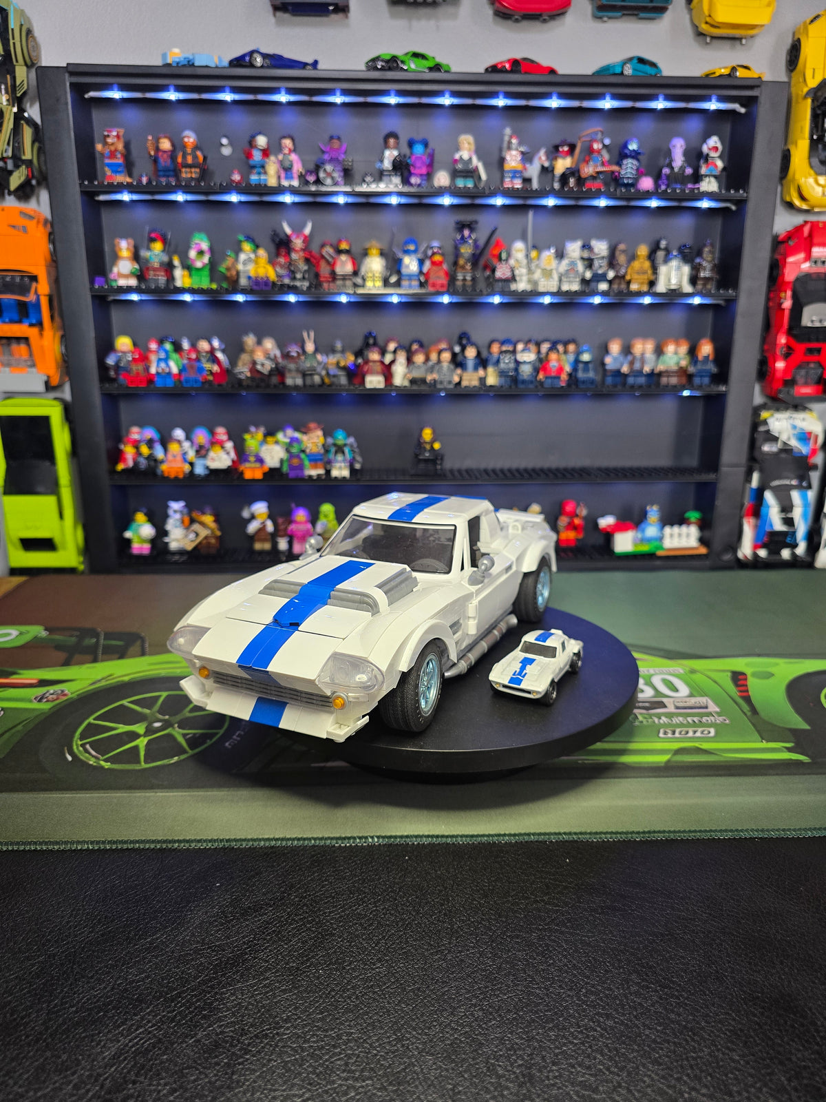 Front view of the white Corvette Grand Sport and die-cast car