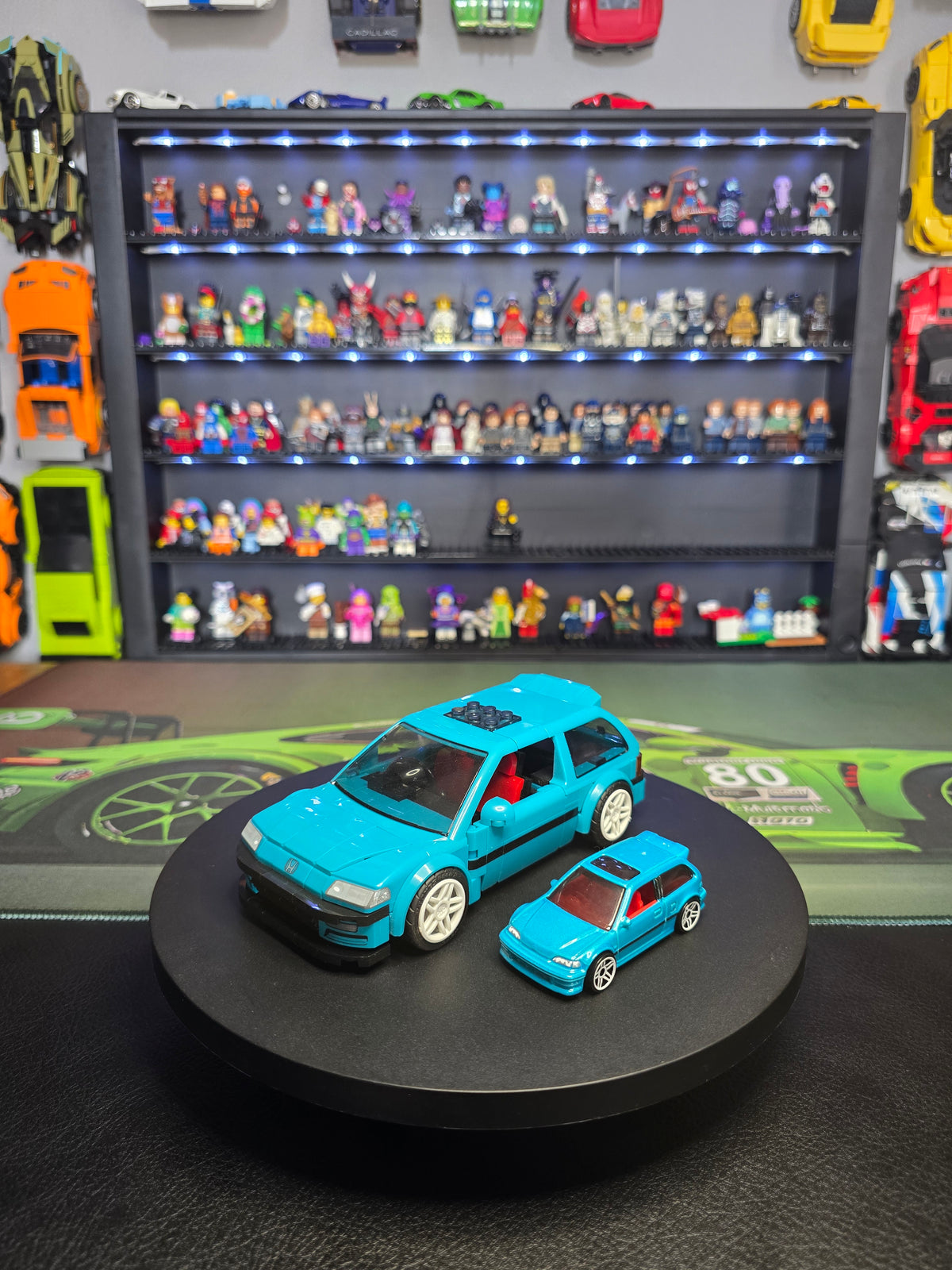 Front three-quarter view of the Honda Civic EF and die-cast car