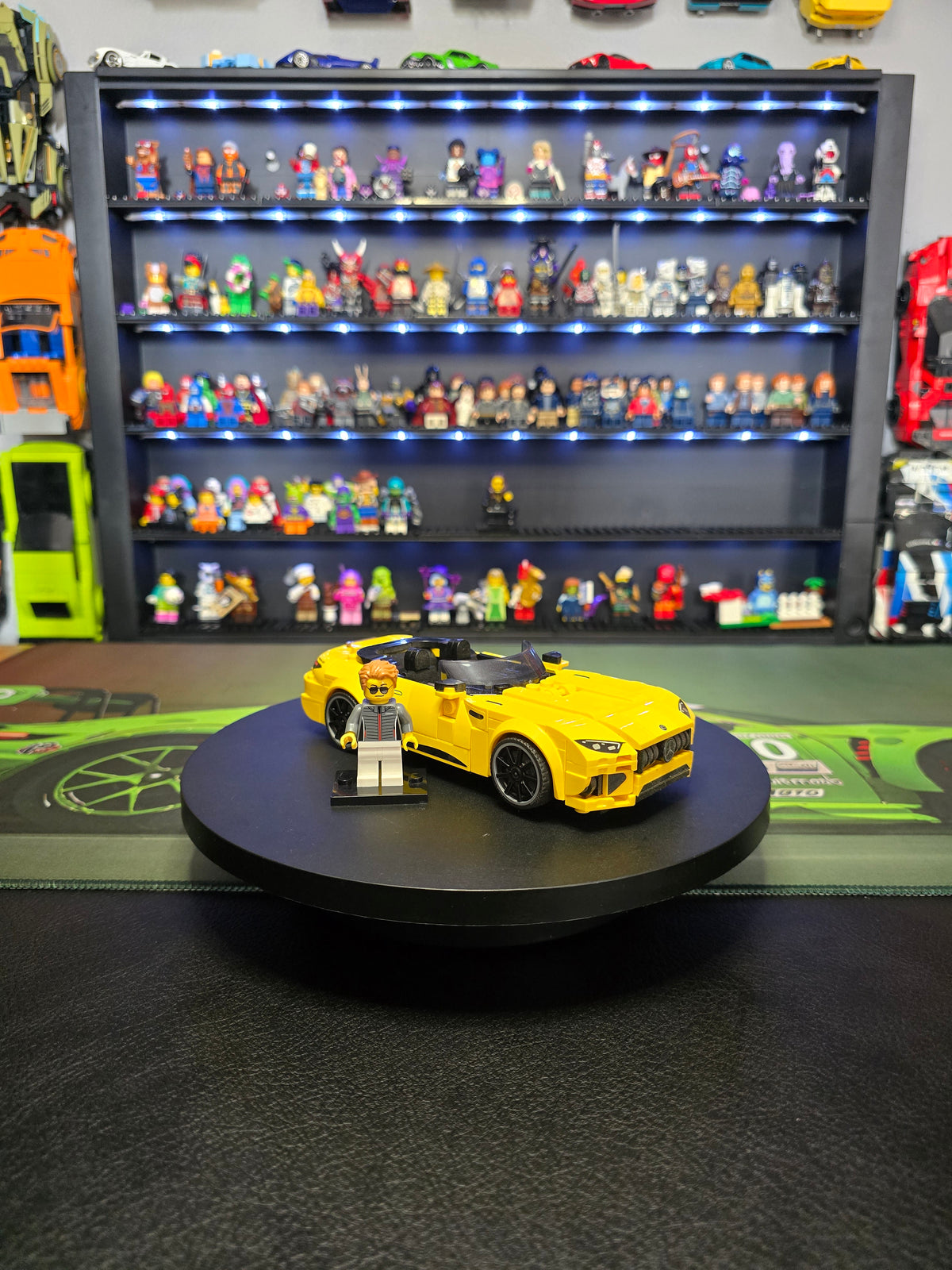 Rear three-quarter view of the yellow LEGO SL 63