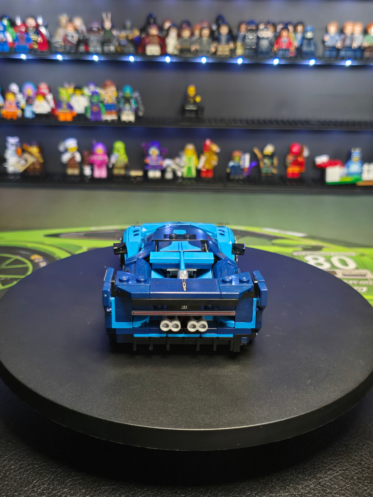 Rear view showing the Bugatti Vision GT wing and exhausts