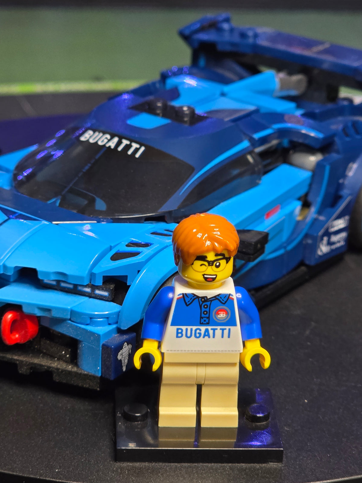Close-up of the Bugatti Vision GT cockpit and driver figure