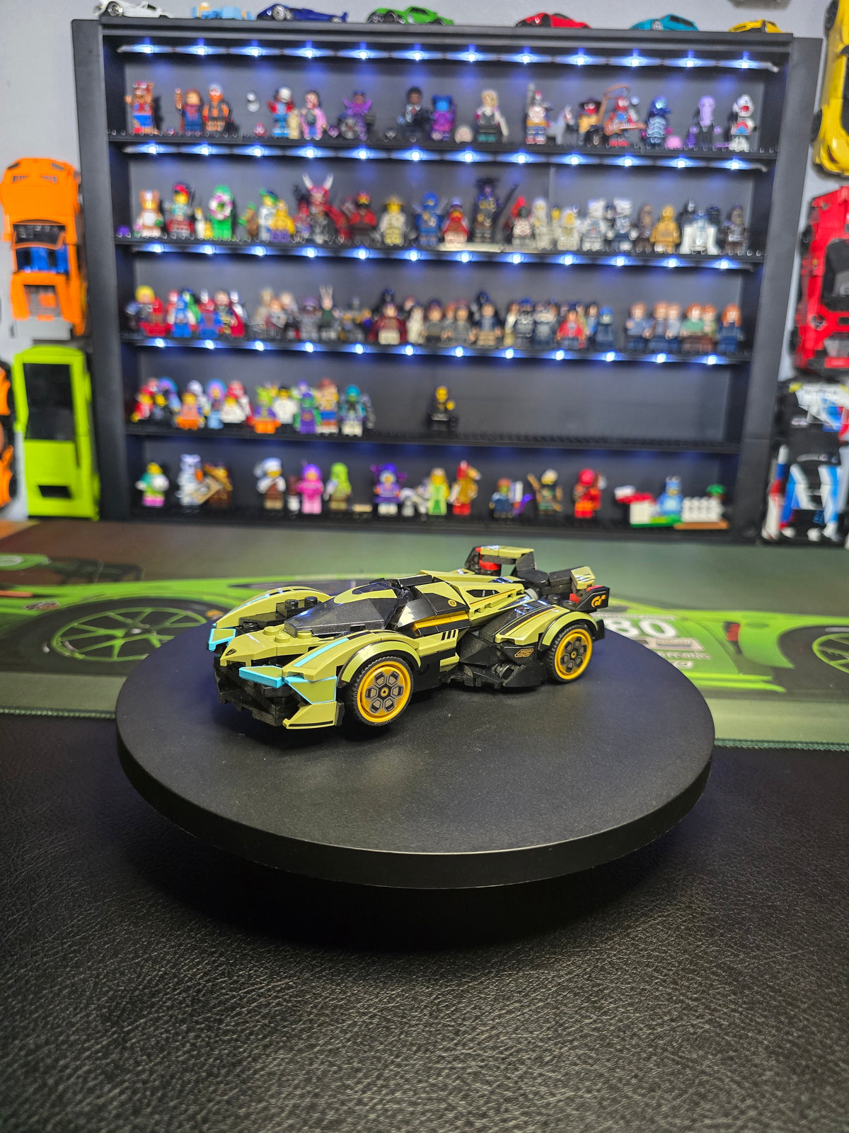 Front view of the Lamborghini V12 Vision GT on a turntable