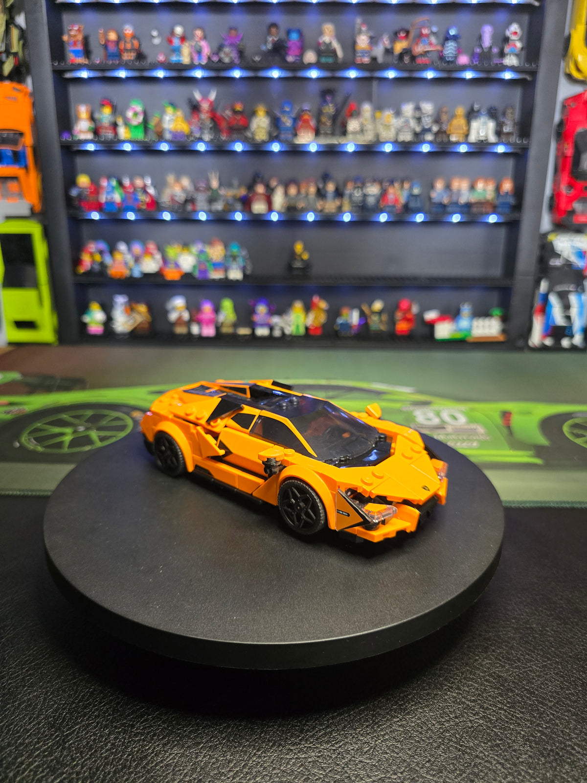 Side view of the orange Lamborghini Revuelto