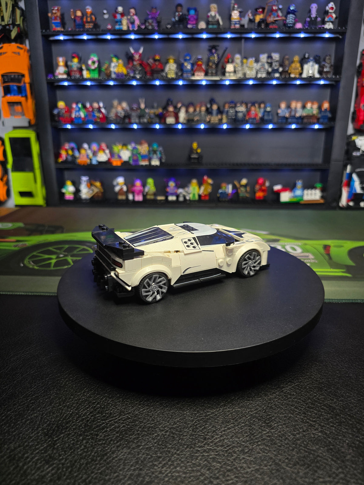 Front three-quarter view of the white LEGO Bugatti Centodieci