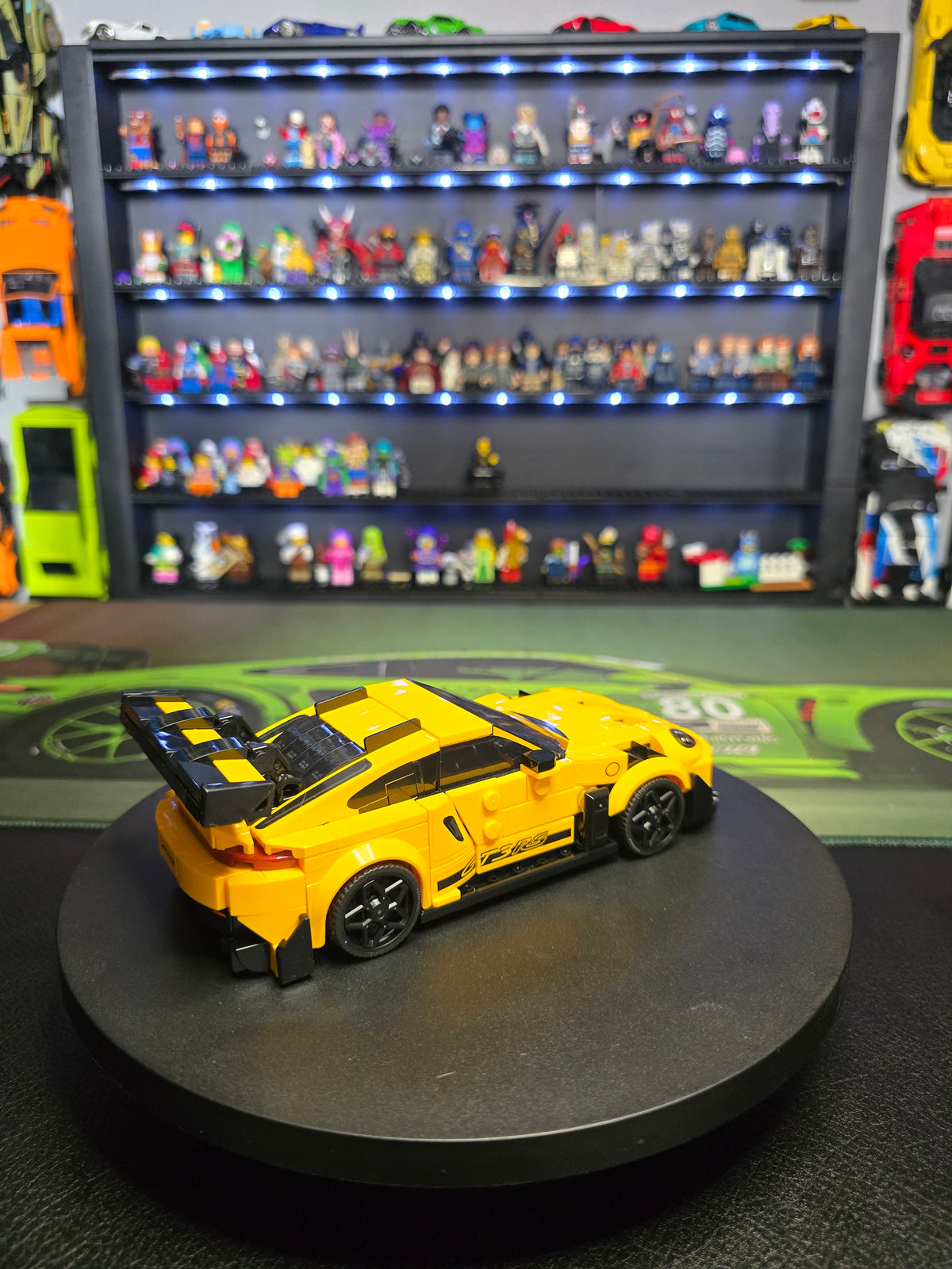 Side profile of the yellow LEGO Porsche 911