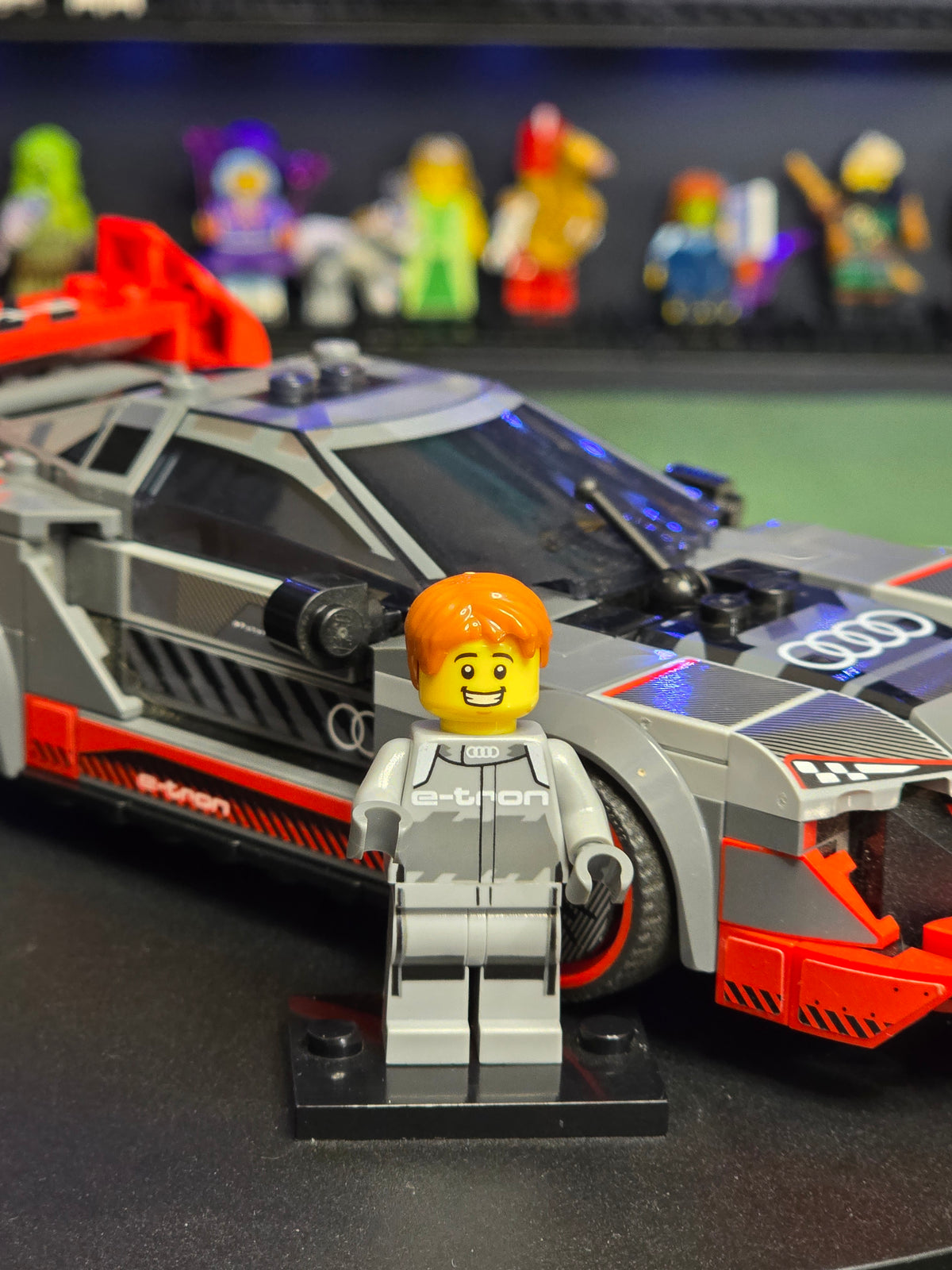 Close-up of the Audi S1 e-tron and driver figure