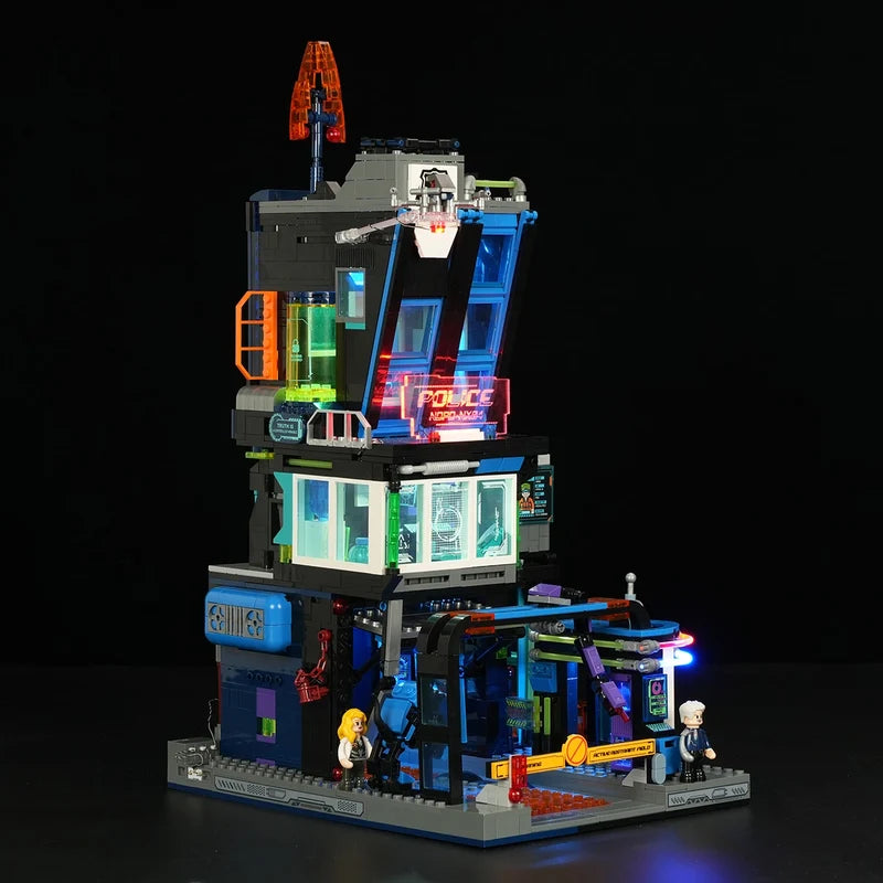 LumiBricks Cyberpunk Police HQ – 1,716 Piece Light-Up Building Set