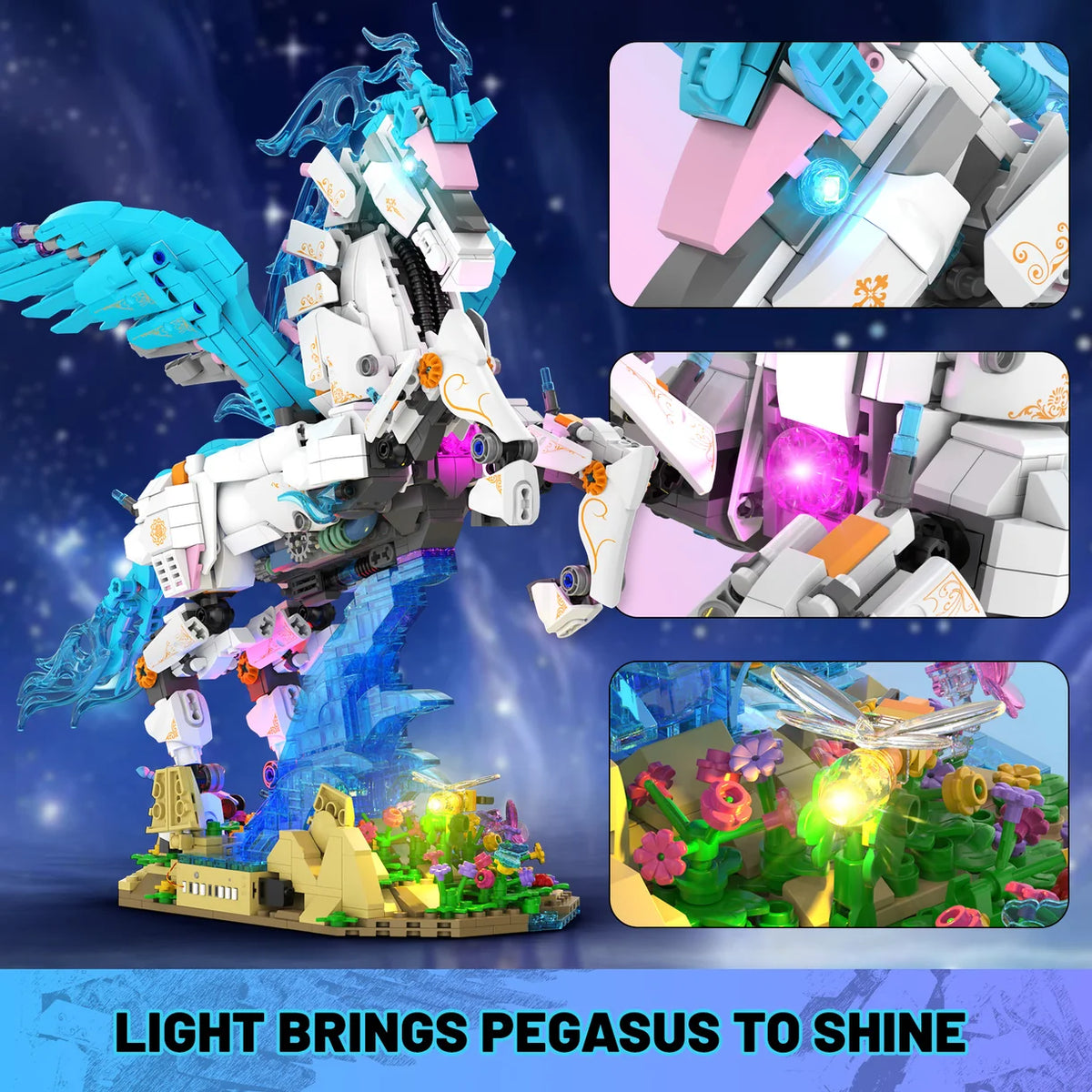 Close-ups of the Pegasus lighting and crystal details