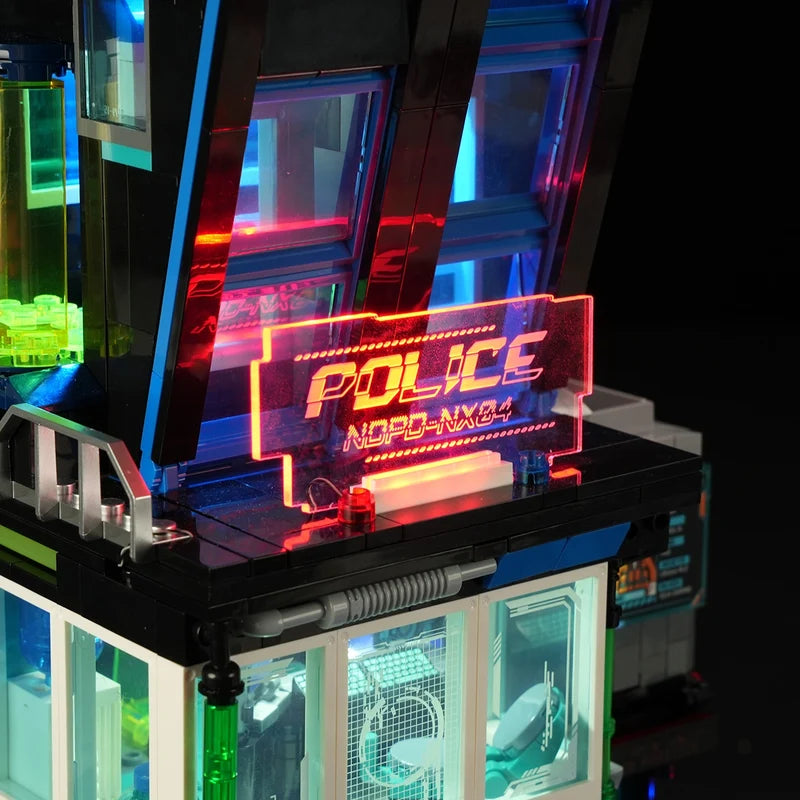 LumiBricks Cyberpunk Police HQ – 1,716 Piece Light-Up Building Set
