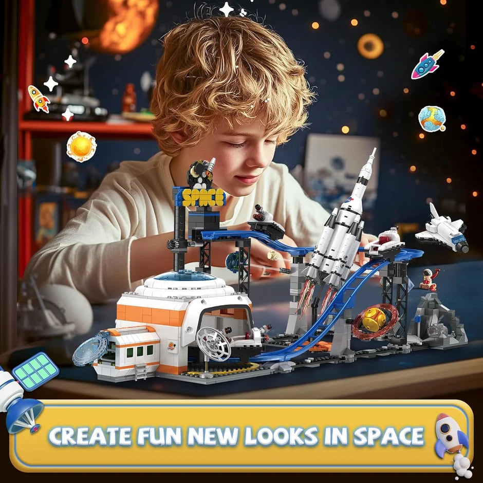 Child building the Space Roller Coaster set