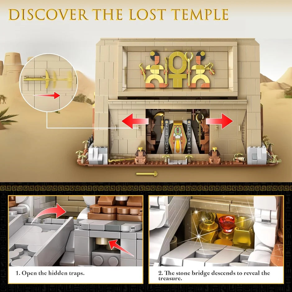 Egyptian temple sliding wall and hidden treasure compartments