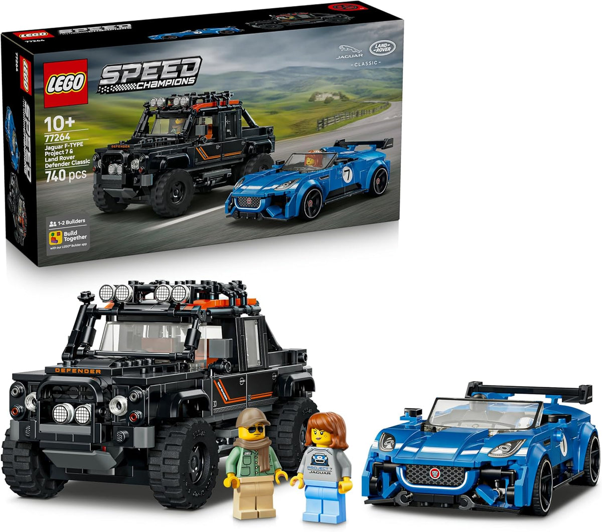 LEGO Speed Champions Jaguar Type 00 and Land Rover Defender with box and figures