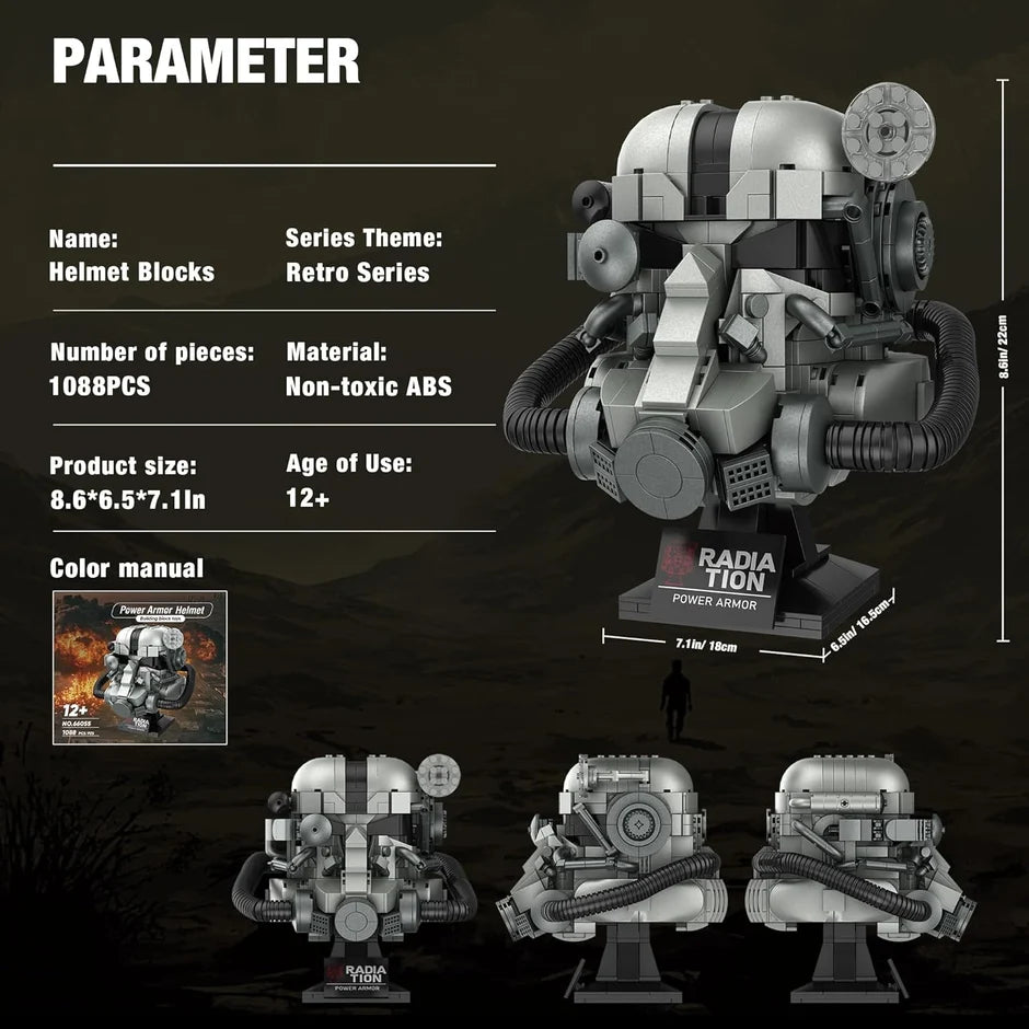 Radiation Helmet dimensions, piece count and views