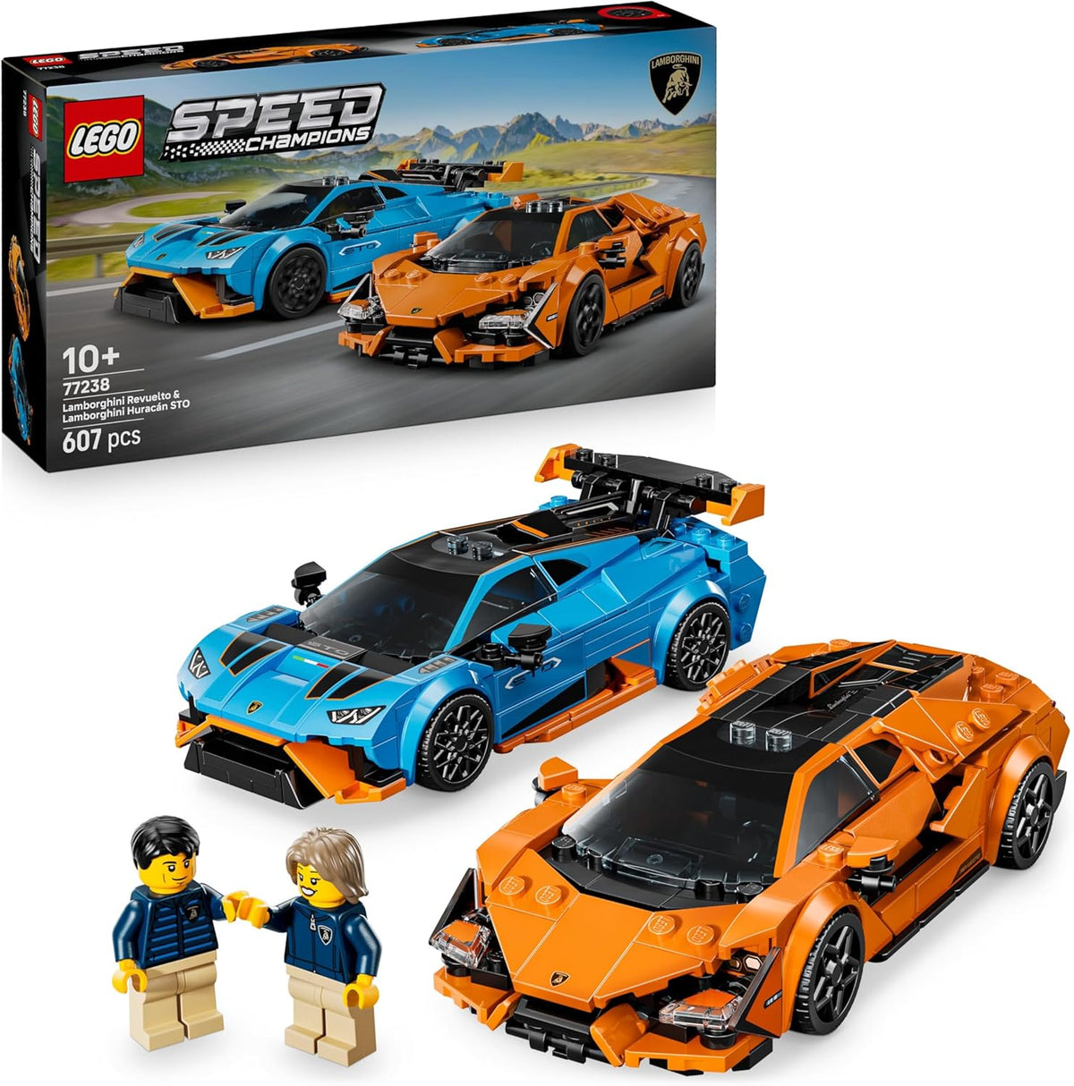 LEGO Speed Champions Lamborghini Revuelto and Huracán STO with box and figures