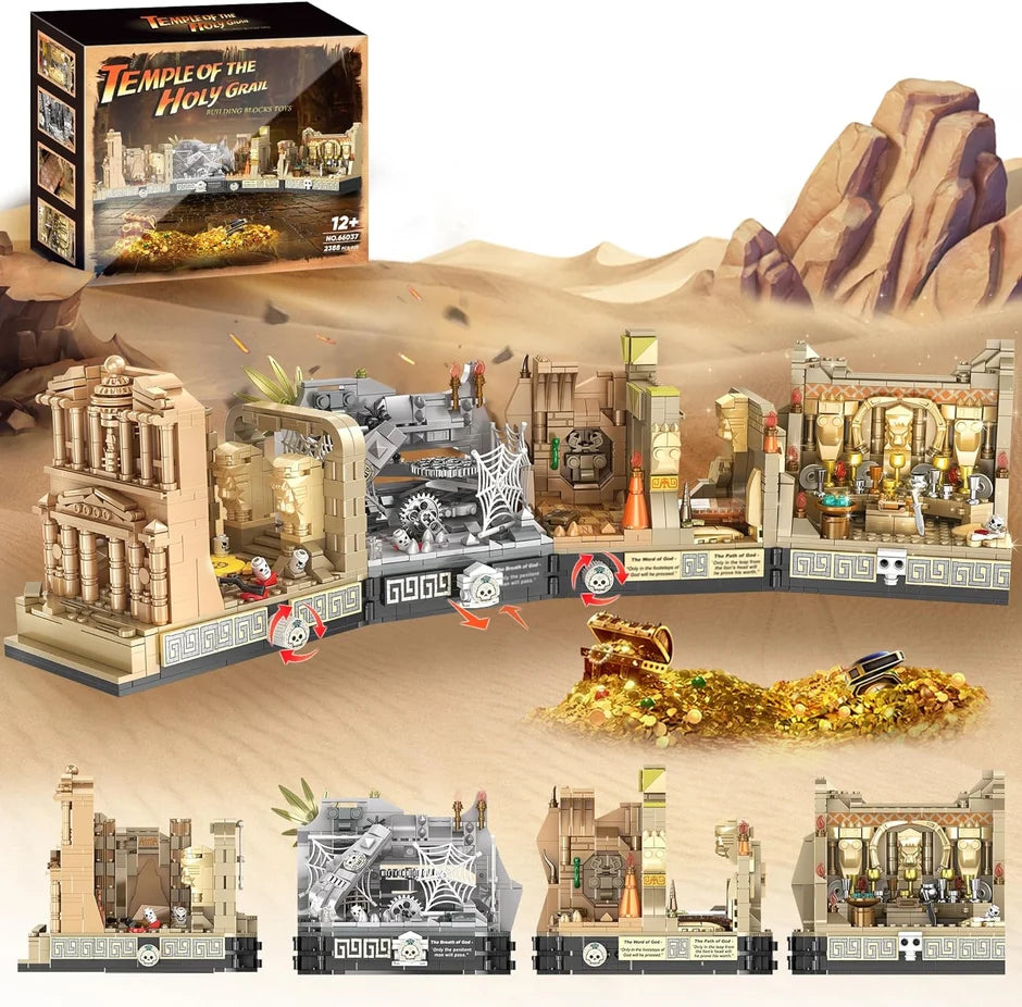 Temple of the Holy Grail set with desert temple, figures and product box