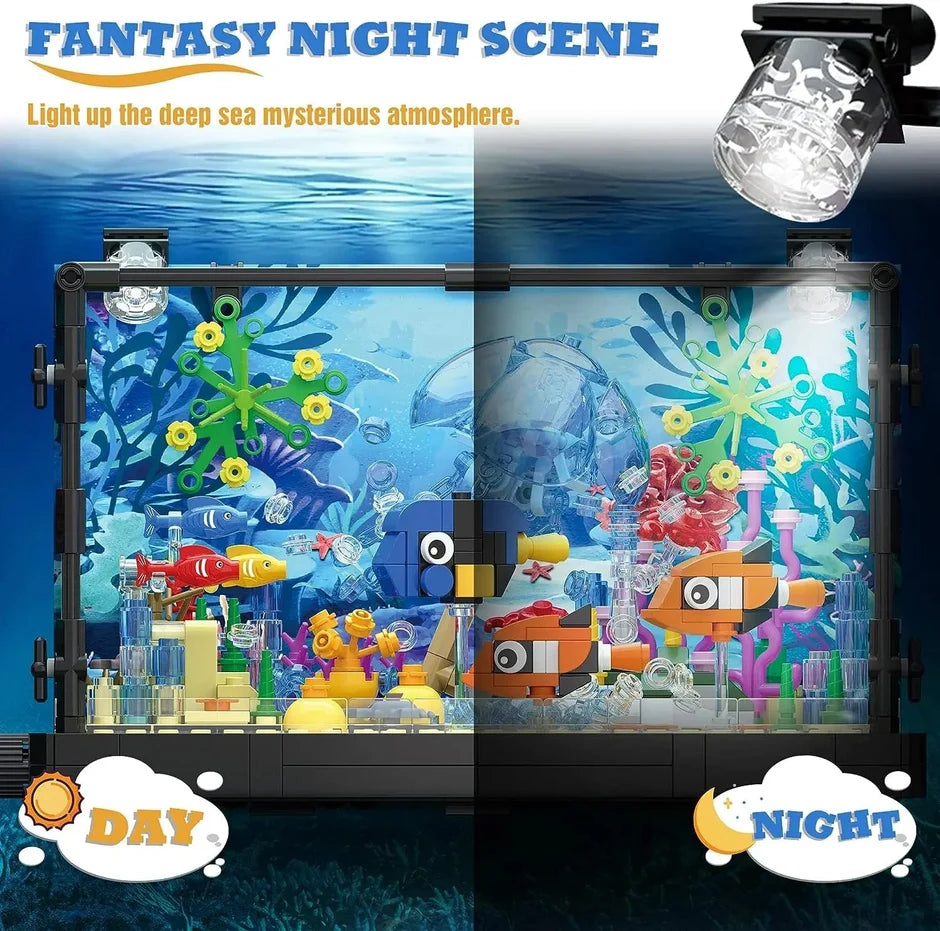 Jellyfish Fish Tank displayed with colourful sea creatures