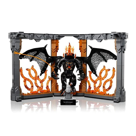 BrickVivid Balrog Book Nook 1,201-piece fantasy building set with Gandalf and fiery Balrog display