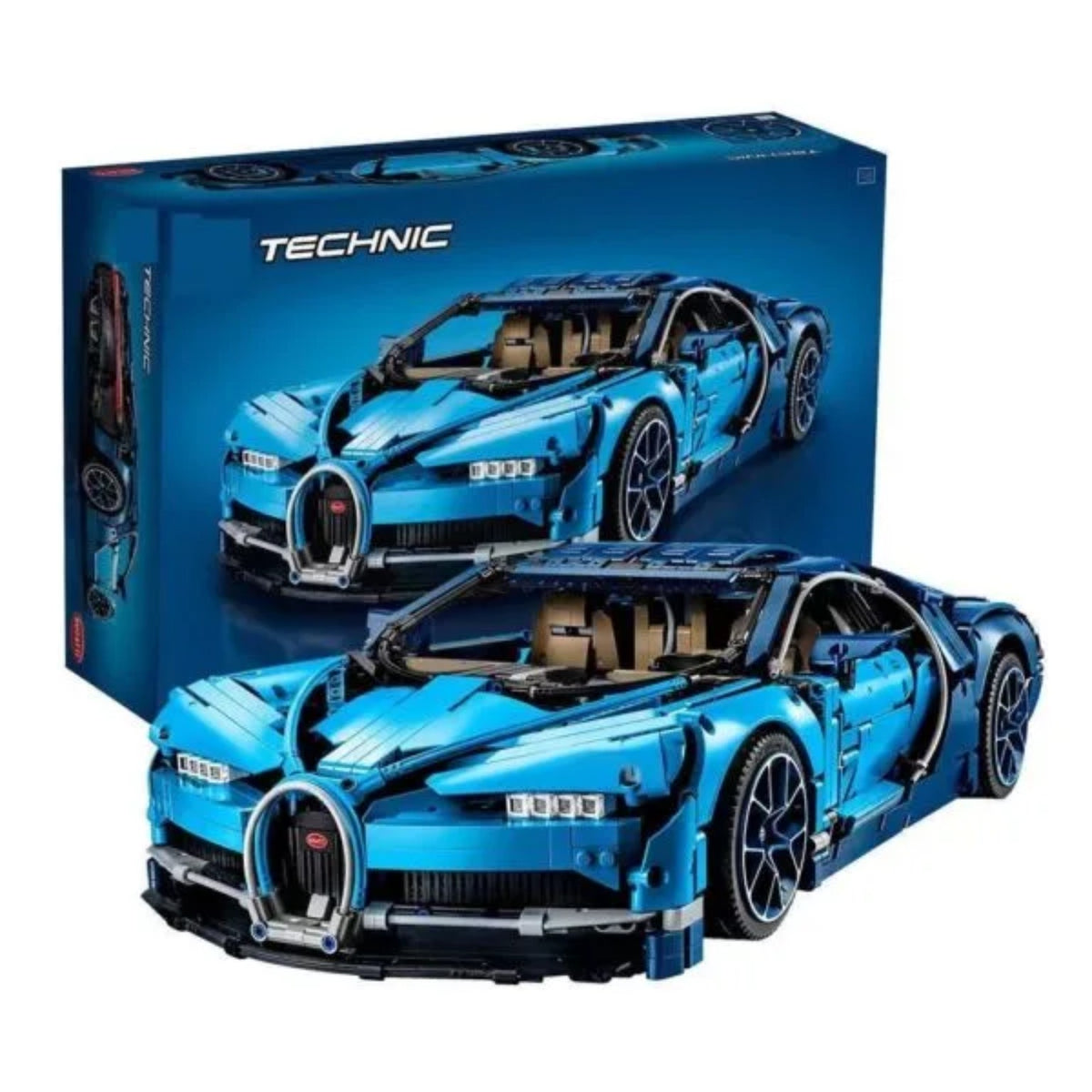BrickVivid Bugatti Chiron 1:8 scale blue supercar building set with product box