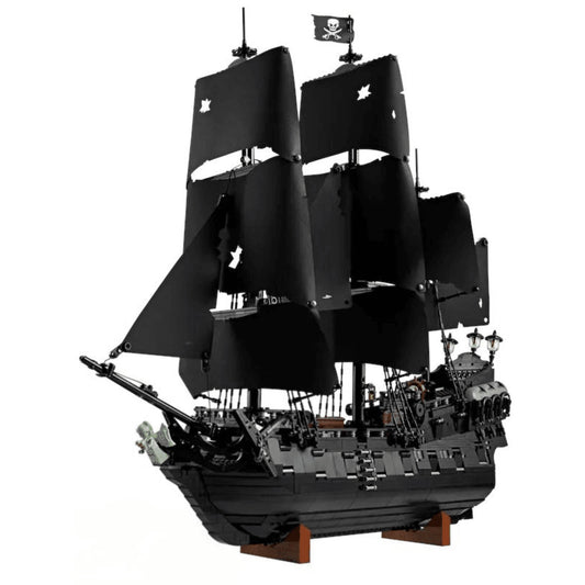 BrickVivid Captain Jack Sparrow pirate ship building set with black sails and display stand