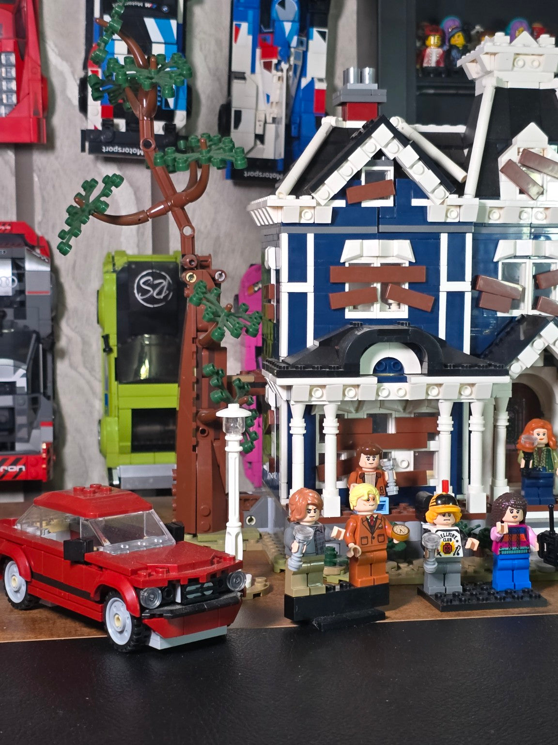 Close-up of the Creel House BMW and Stranger Things figures