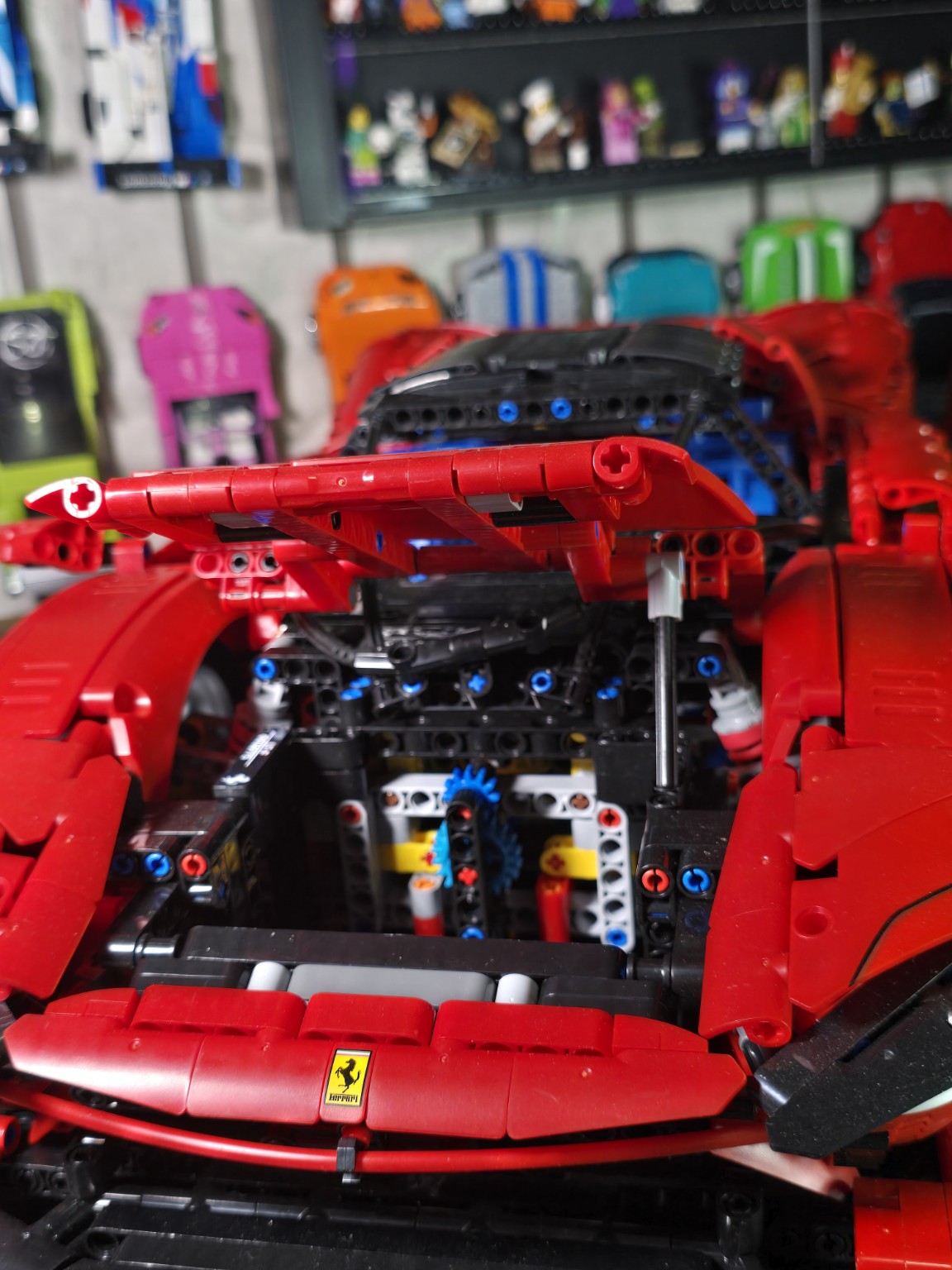 BrickVivid Ferrari Daytona SP3 build with front section open showing internal mechanical detail
