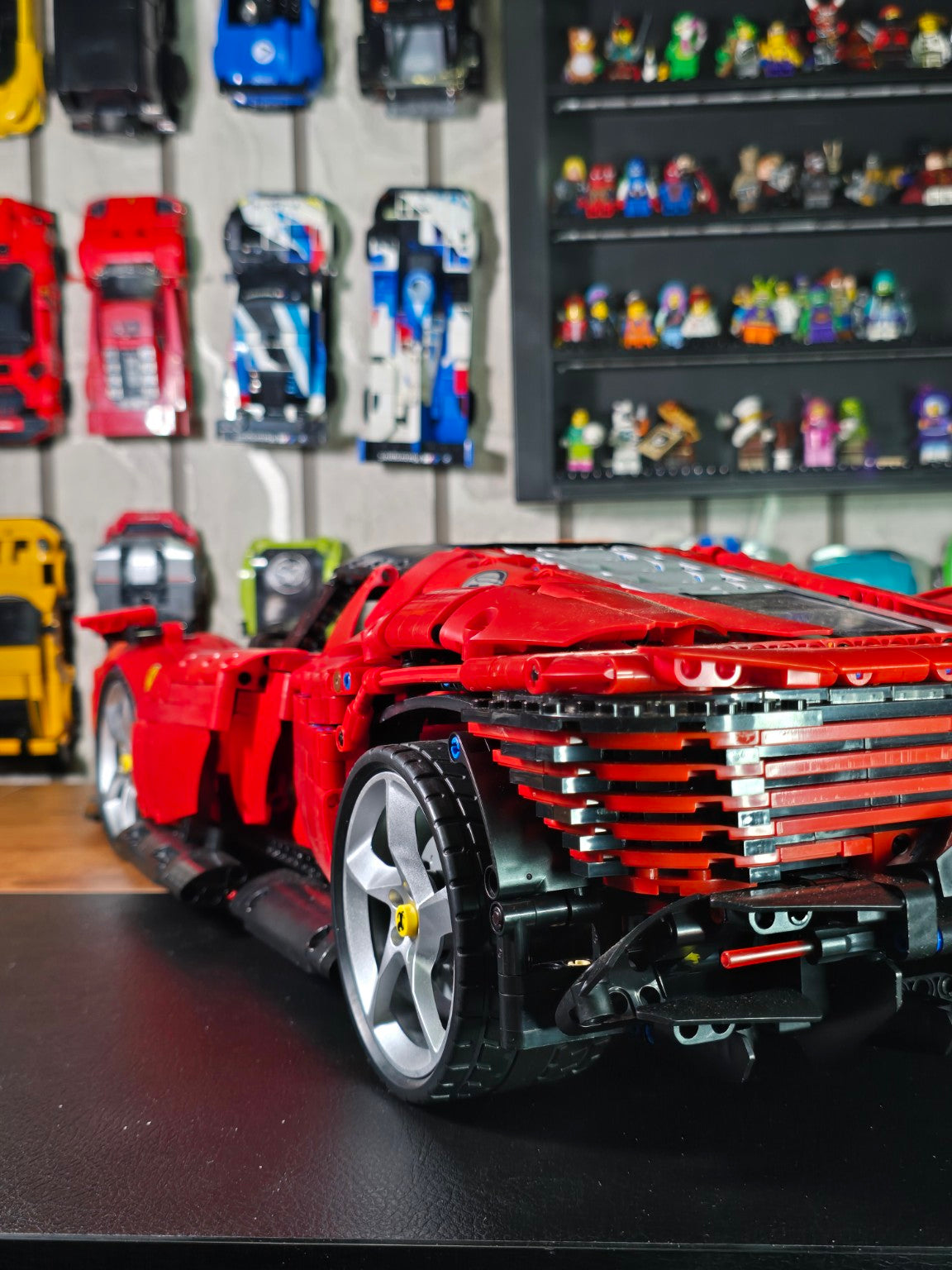 Finished BrickVivid Ferrari Daytona SP3 1:8 scale build rear three-quarter view