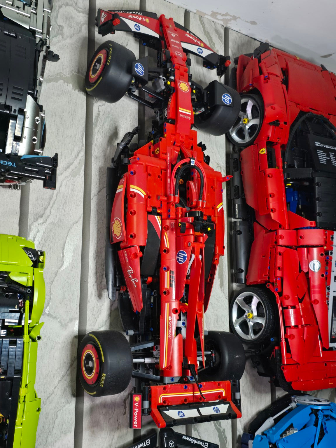 BrickVivid Ferrari F1 1:8 finished build displayed with Bricks & Giggles car collection