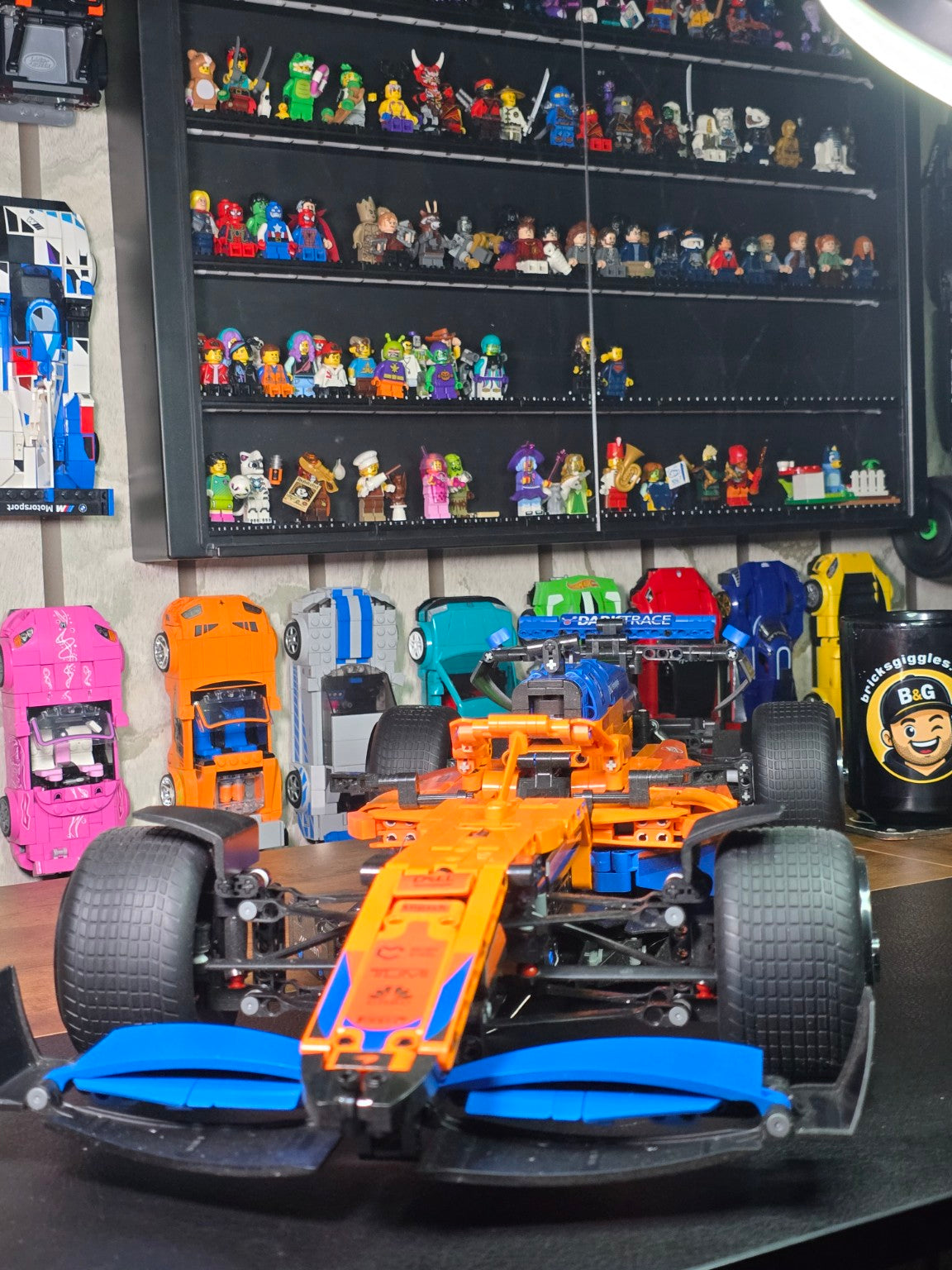 BrickVivid McLaren F1 race car build front view by Bricks & Giggles