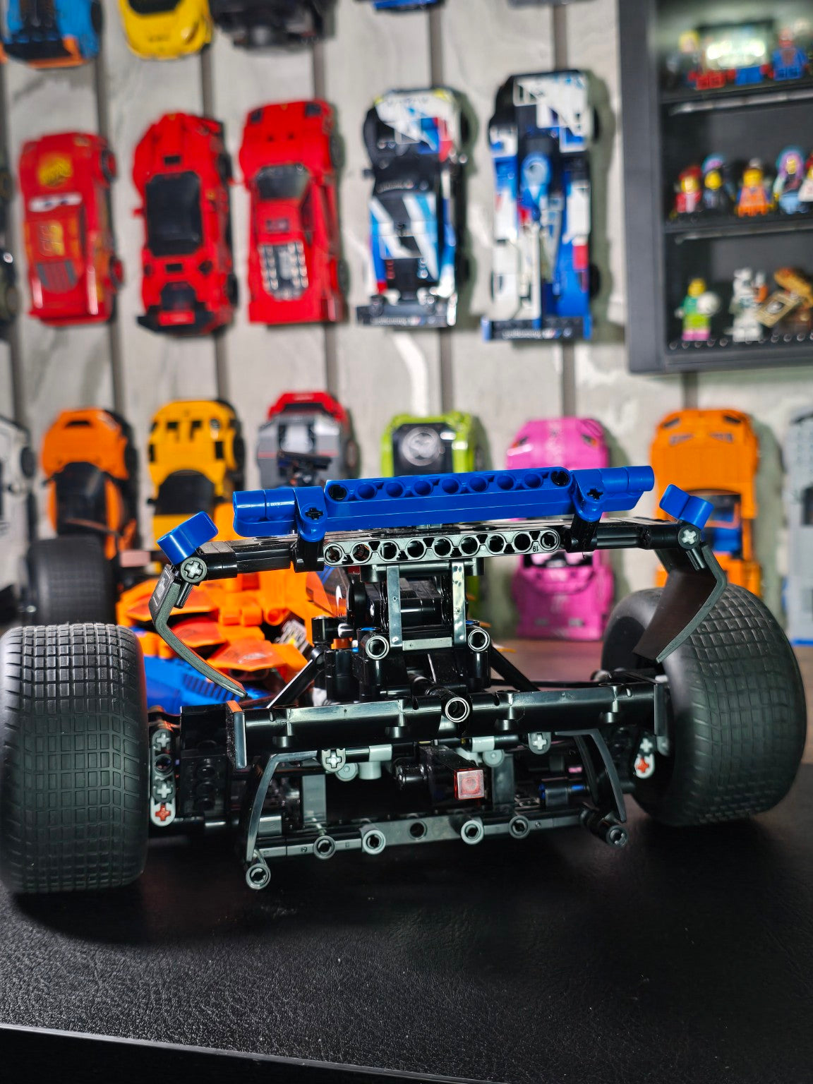 BrickVivid McLaren F1 race car build rear view showing wing suspension and tyres
