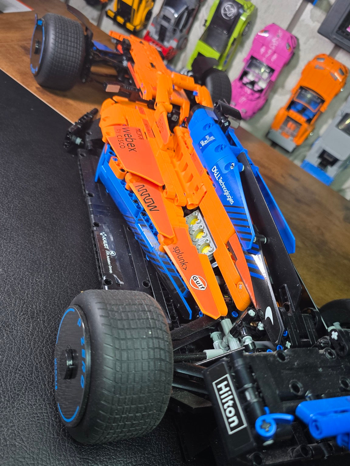 BrickVivid McLaren F1 race car build side view showing detailed bodywork and suspension