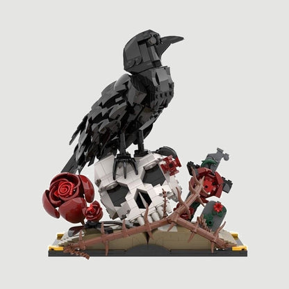 CraftBrickWorks Raven & Rose gothic building set with black raven, skull and red roses