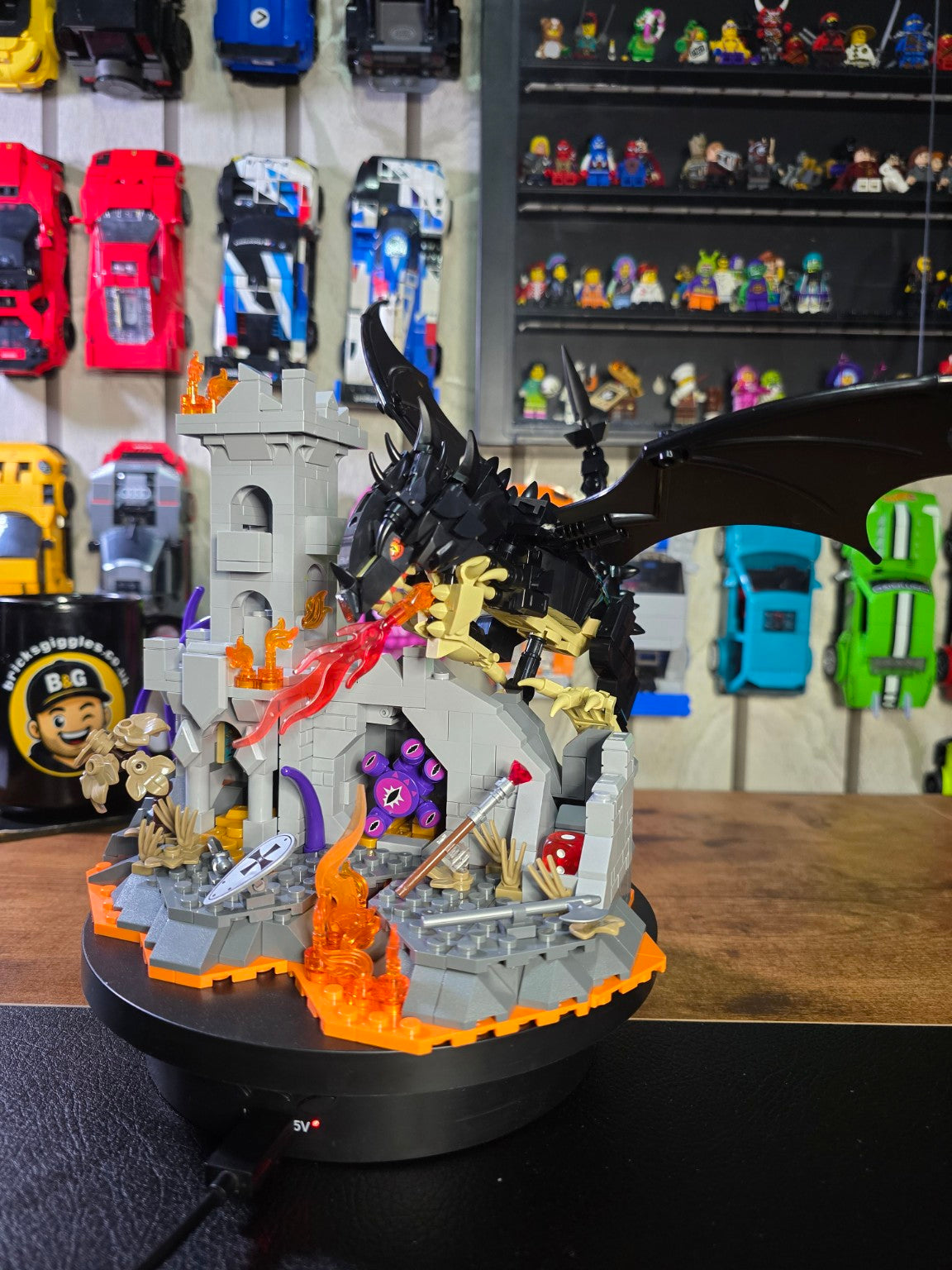Finished IAMBRICK Dragonfire Castle build showing the black dragon, castle and fantasy display details