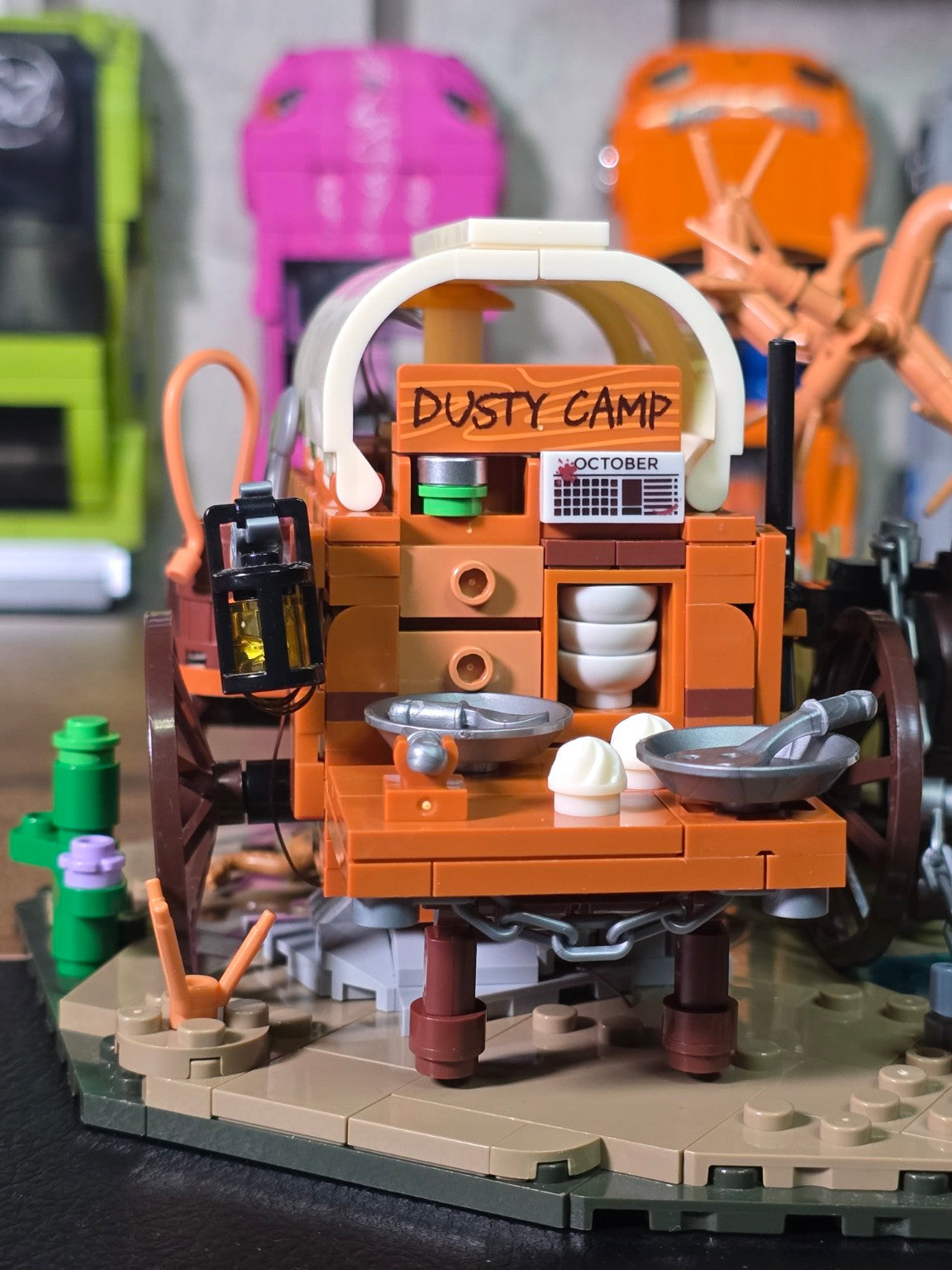 Bricks & Giggles close-up of the Cowboy Camp covered wagon kitchen