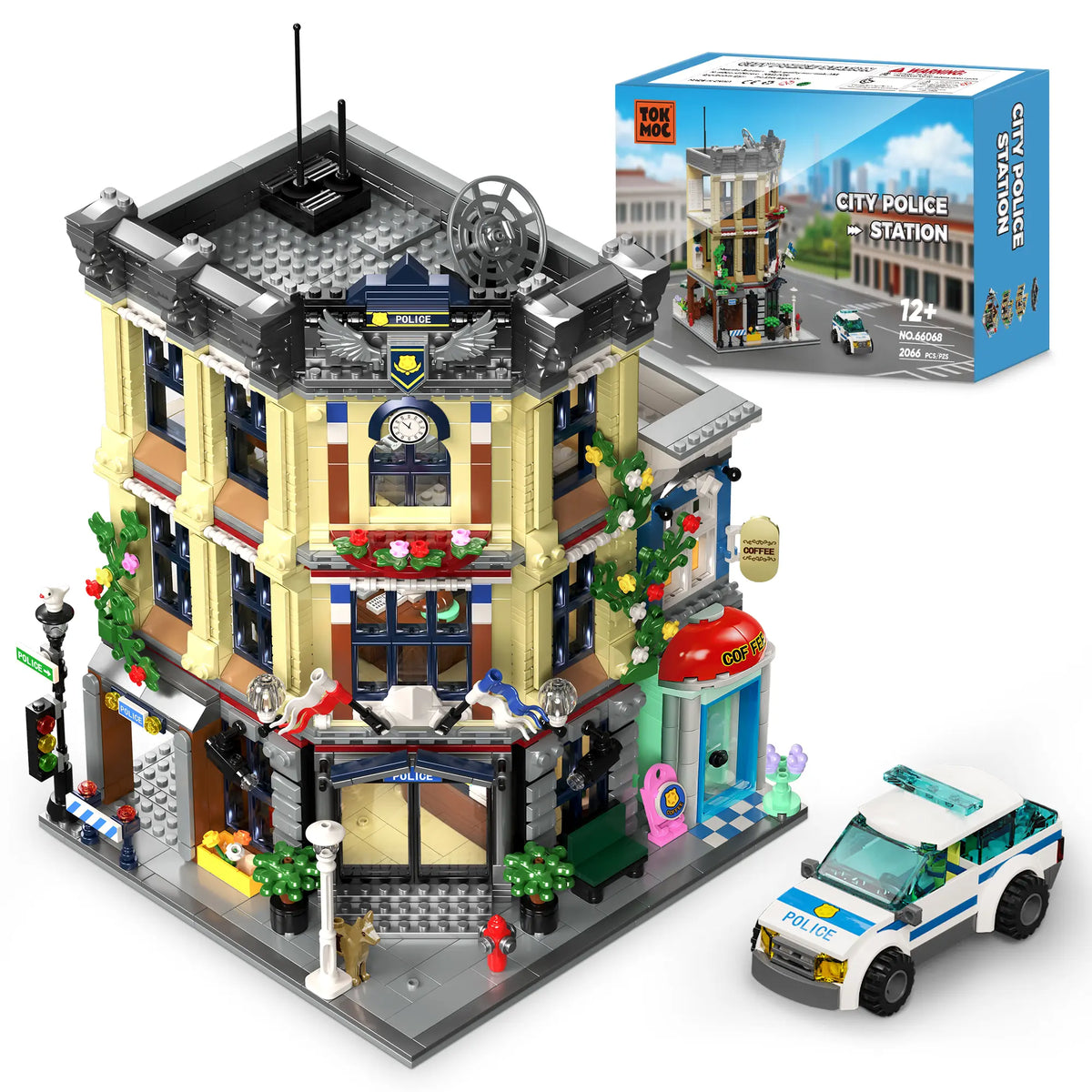 TOKMOC City Police Station 2066-piece building set with police car and product box