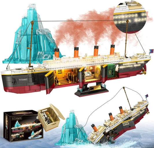 TOKMOC Titanic building set supplier image showing display model, iceberg and box